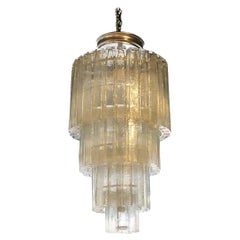 20th Century Italian Vintage Four Tiered Murano Glass Chandelier, Nickel Light