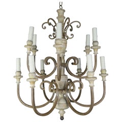 Twelve Light Italian Iron and Wood Chandelier, circa 1920