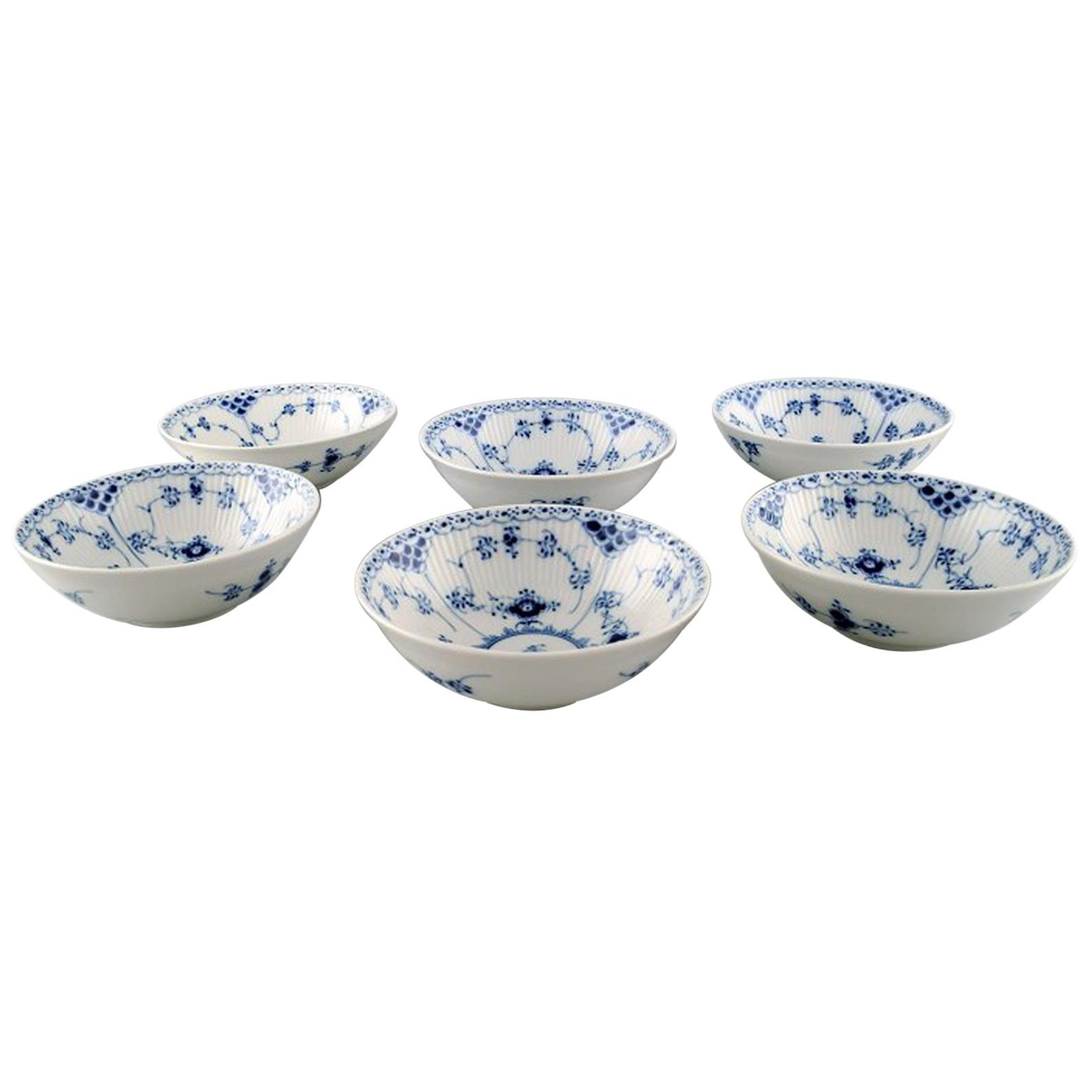 Set of 6 Royal Copenhagen Blue Fluted Half Lace Bowls # 1/624
