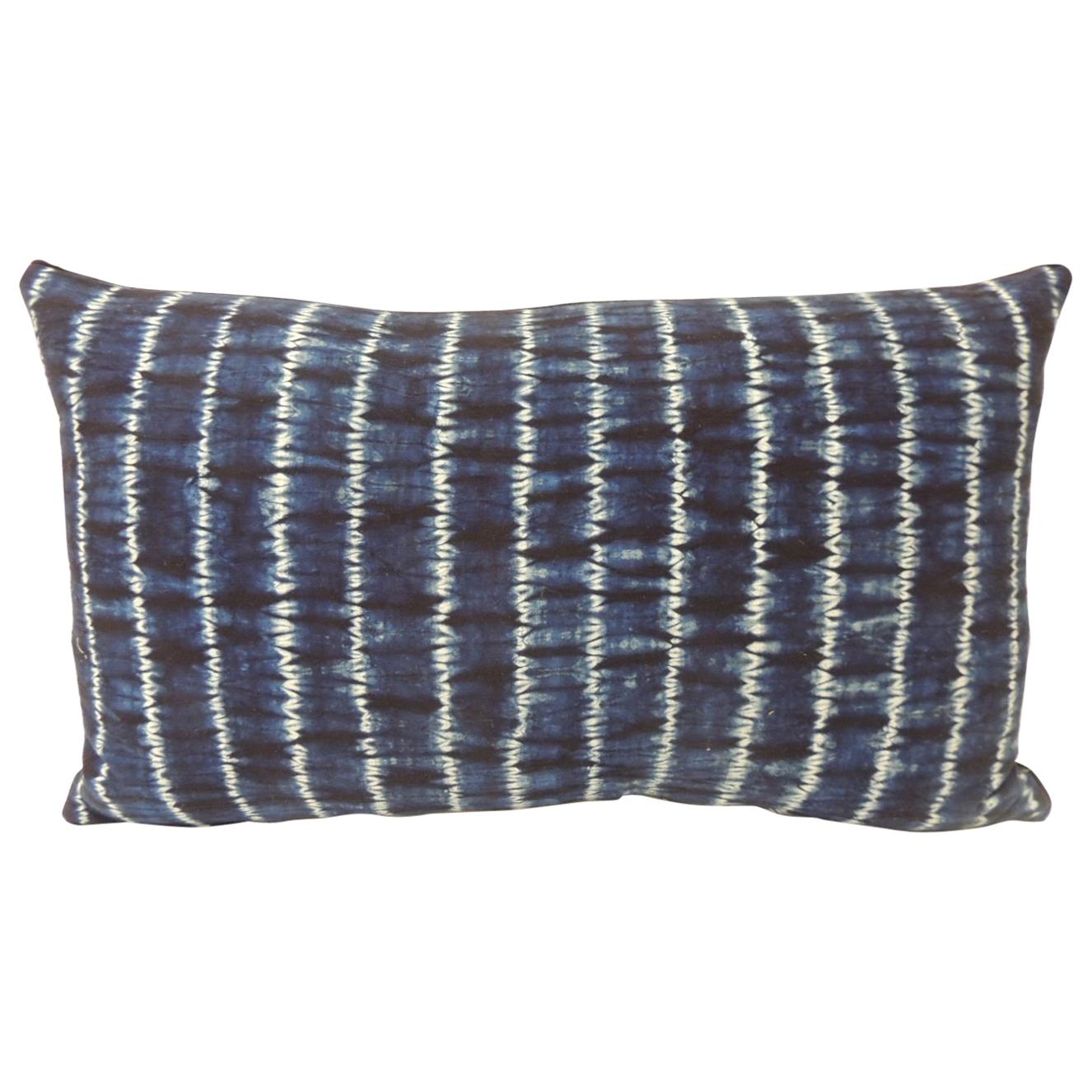 Vintage Indigo and White African Resist-Dyed Textile Decorative Pillow For Sale