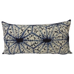 Vintage Indigo and White African Resist-dye Textile Decorative Pillow