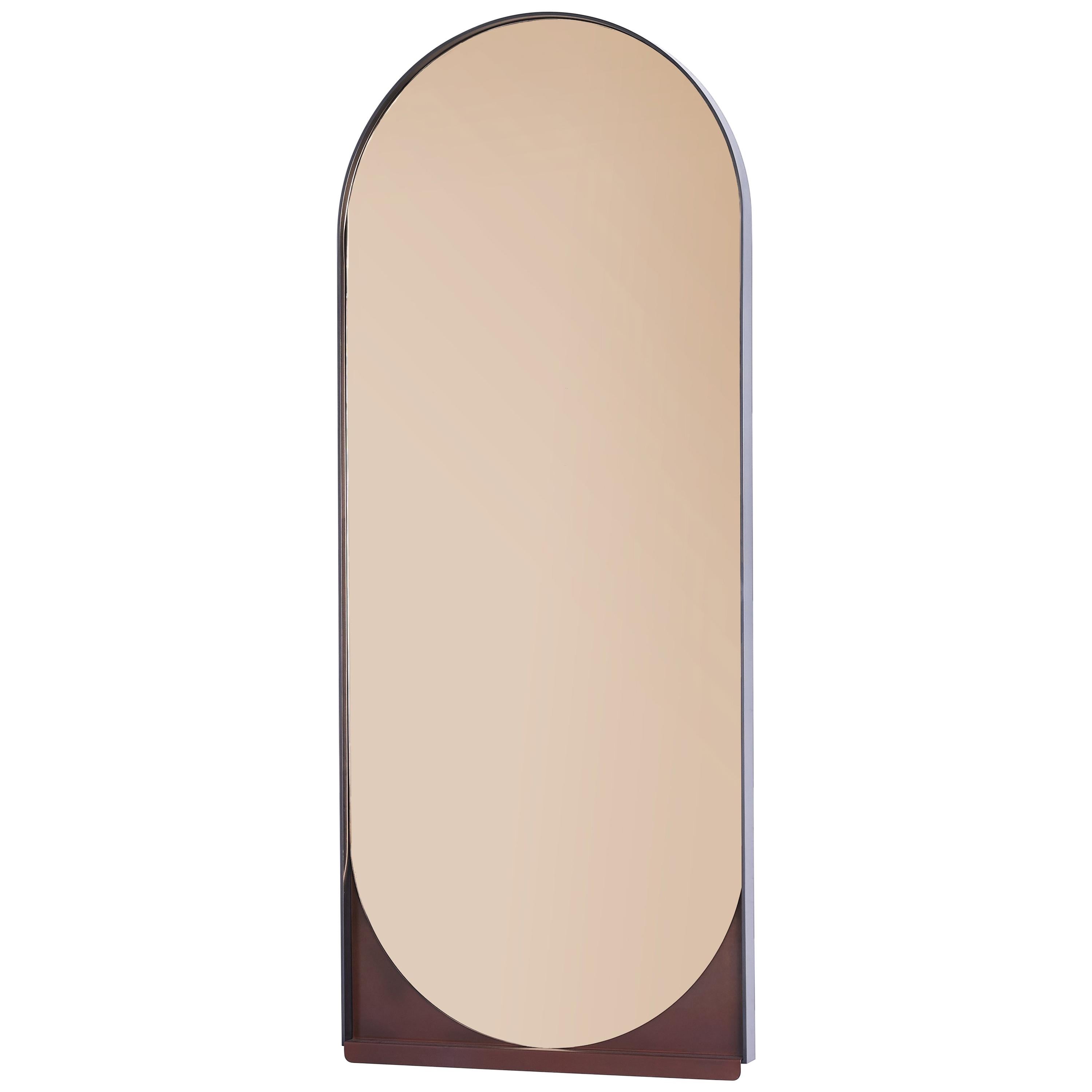 Slip Mirror in Contemporary Blackened Steel, Red Oxide Inlay, and Peach Mirror For Sale