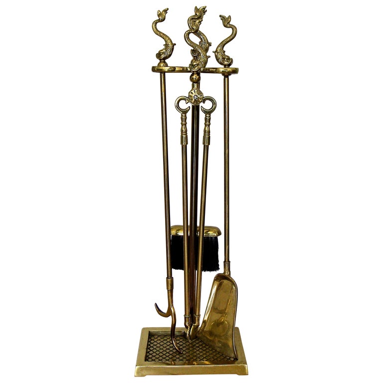 Harvin 'Virginia Metalcrafters' Dolphin Brass Fireplace Tool Set at 1stDibs