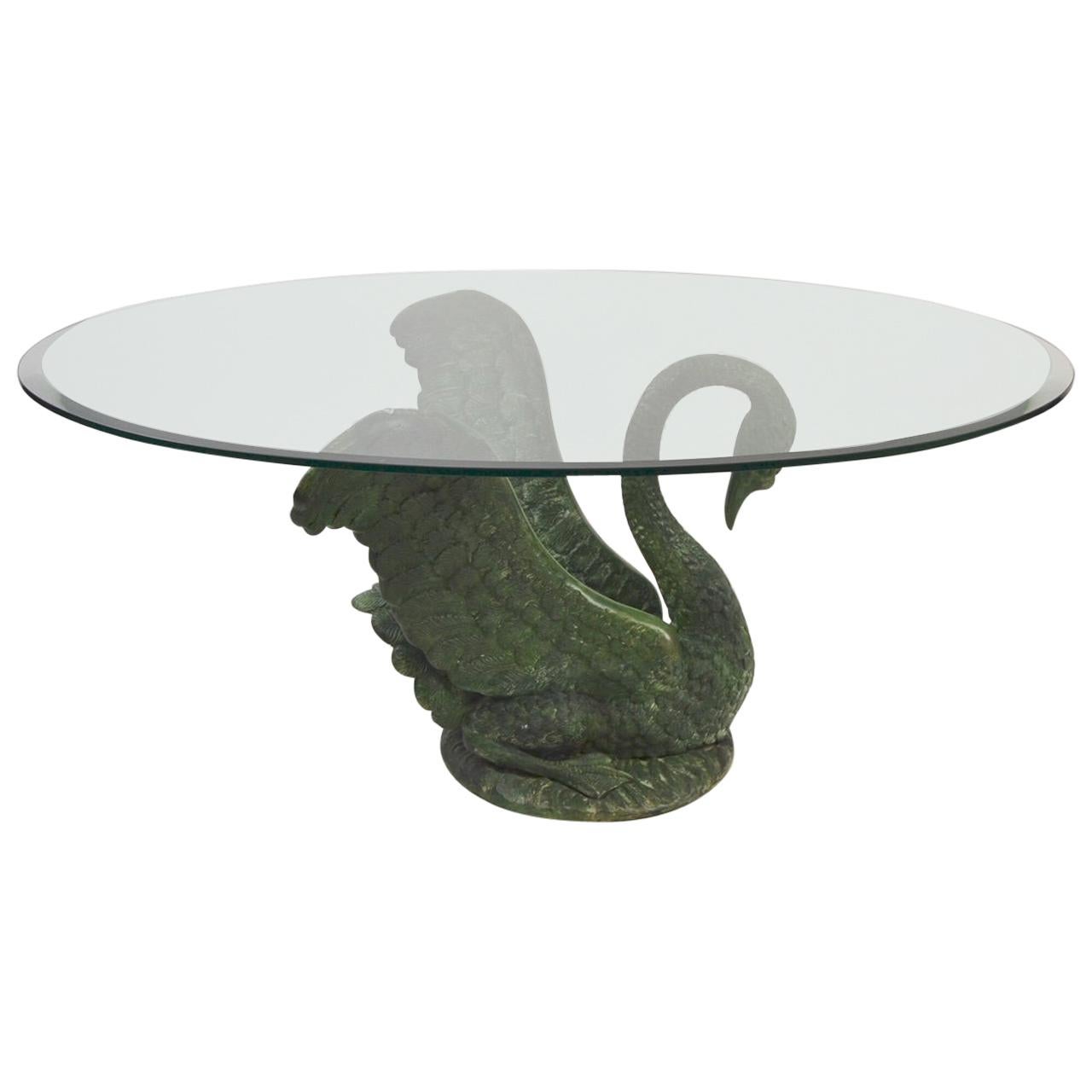 Green Patinated Bronze Swan Coffee Table, Italy, 1960s