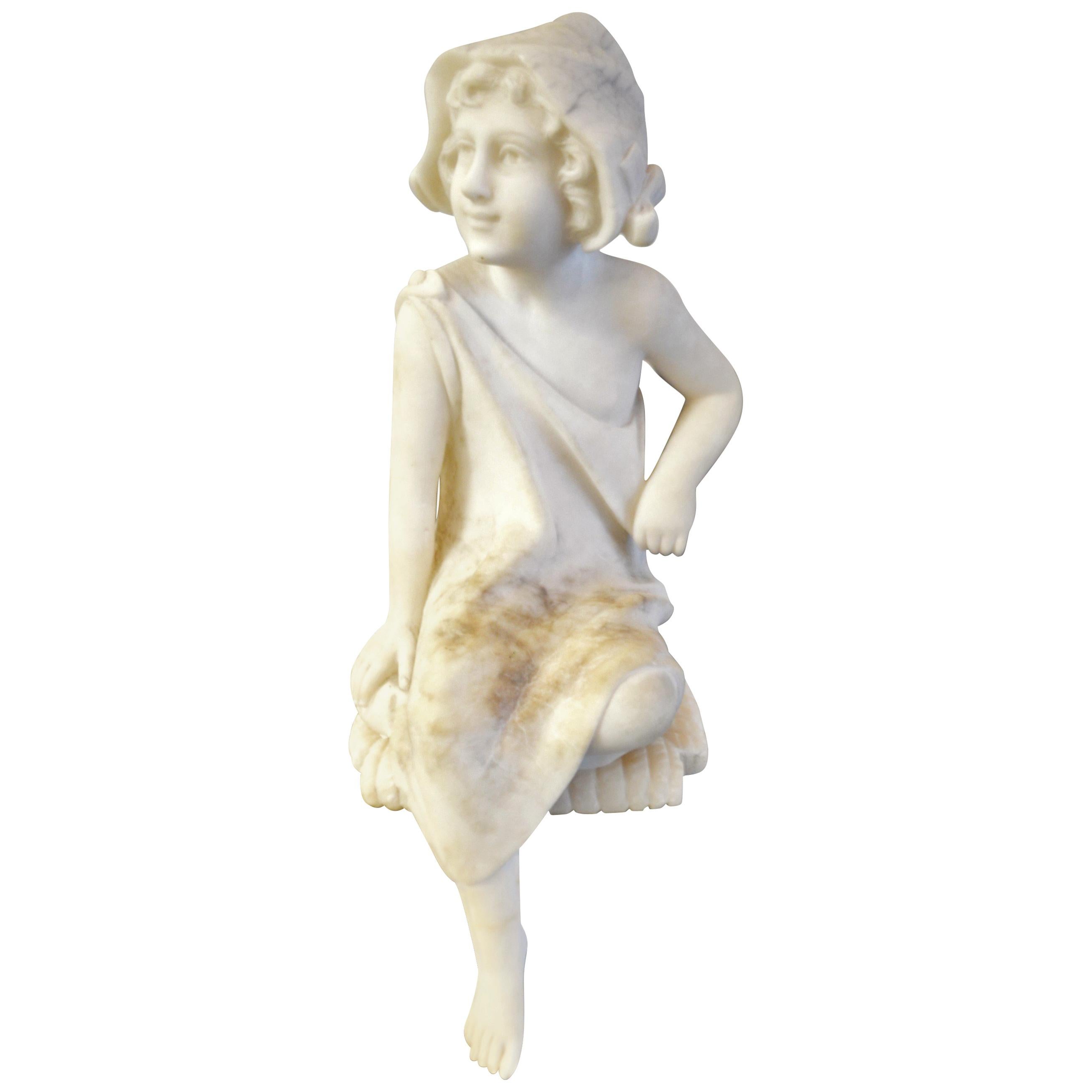 Small Marble of Young Girl Sitting to Be Placed on Edge of a Shelf or Table For Sale