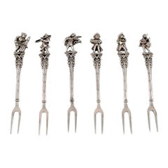 Set of 6 Herring Forks in Silver Denmark, circa 1940s