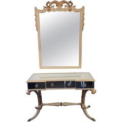 Retro Hollywood Regency Grosfeld House Painted Vanity and Matching Mirror