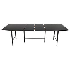 Black Lacquer Boat Shape Dining Table with Two Boards by Paul McCobb