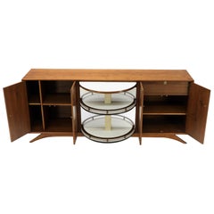 Vintage Swivel Centre Bar Walnut Mid-Century Modern Credenza Sideboard Sculptural Legs