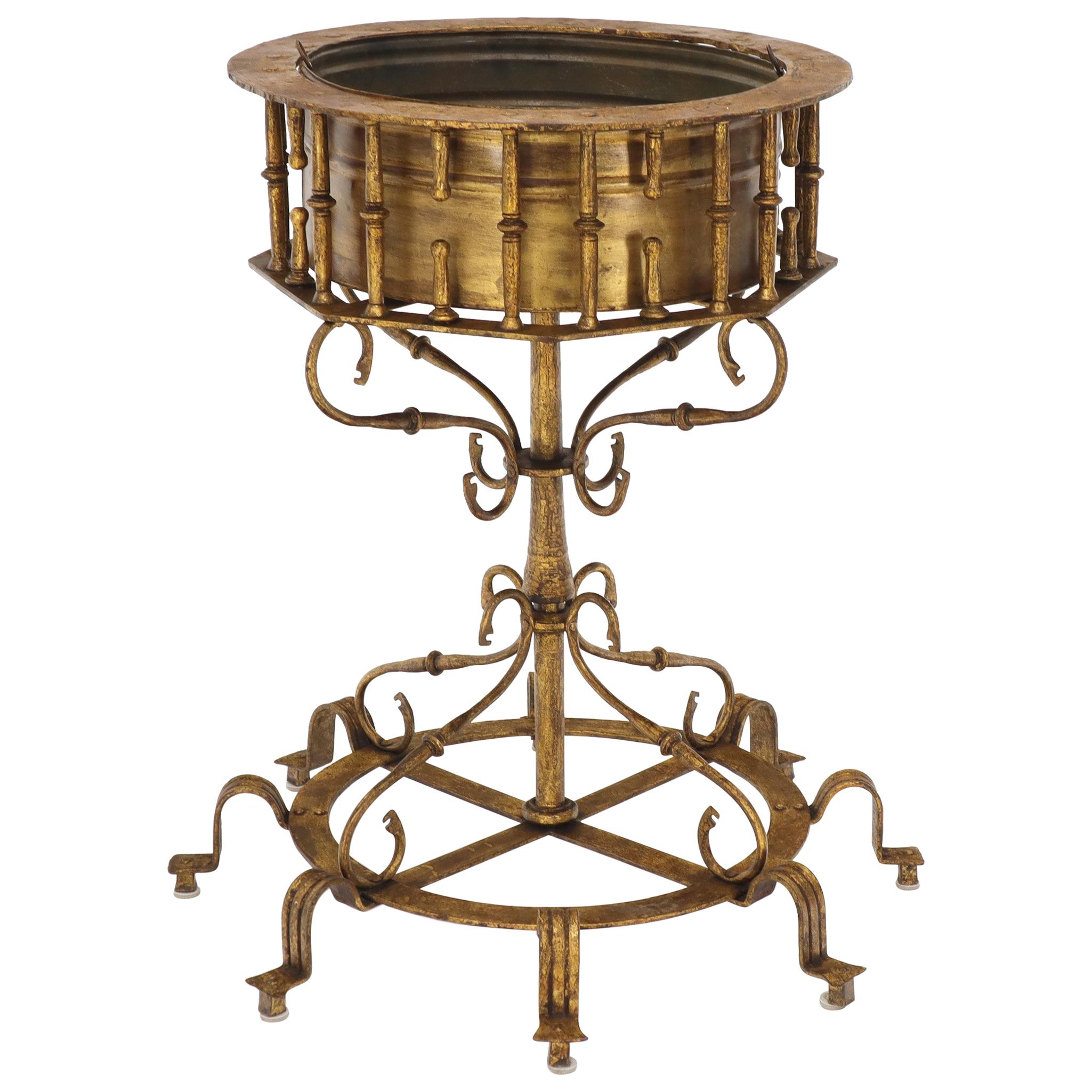 Large Italian Wrought Iron Gold Gilt Planter For Sale
