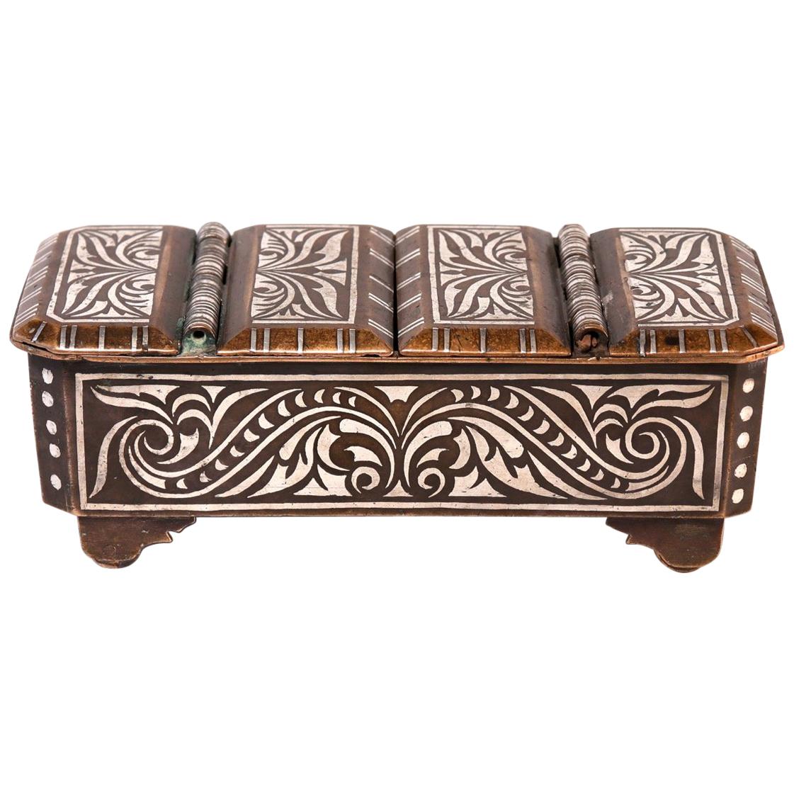 Southern Philippine 'Mindanao' Brass with Silver Inlay Betel Box