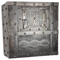 Late 18th Century Wrought Iron Italian Antique Hobnail Safe Strongbox