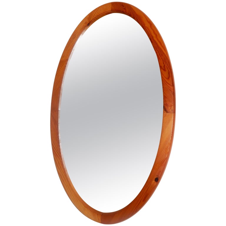 Vintage Hand Crafted White Oak American Oval Mirror For Sale at 1stDibs