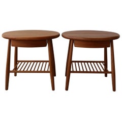 Pair of Solid Teak Oval Midcentury Danish Side Tables with Drawer