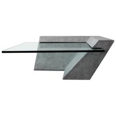 Cantilevered Faux Concrete Plaster and Glass Coffee Table