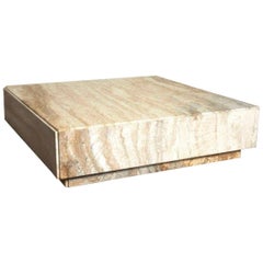 Milo Baughman Travertine Plinth Monolith Stone Cubic Coffee Table, 1969