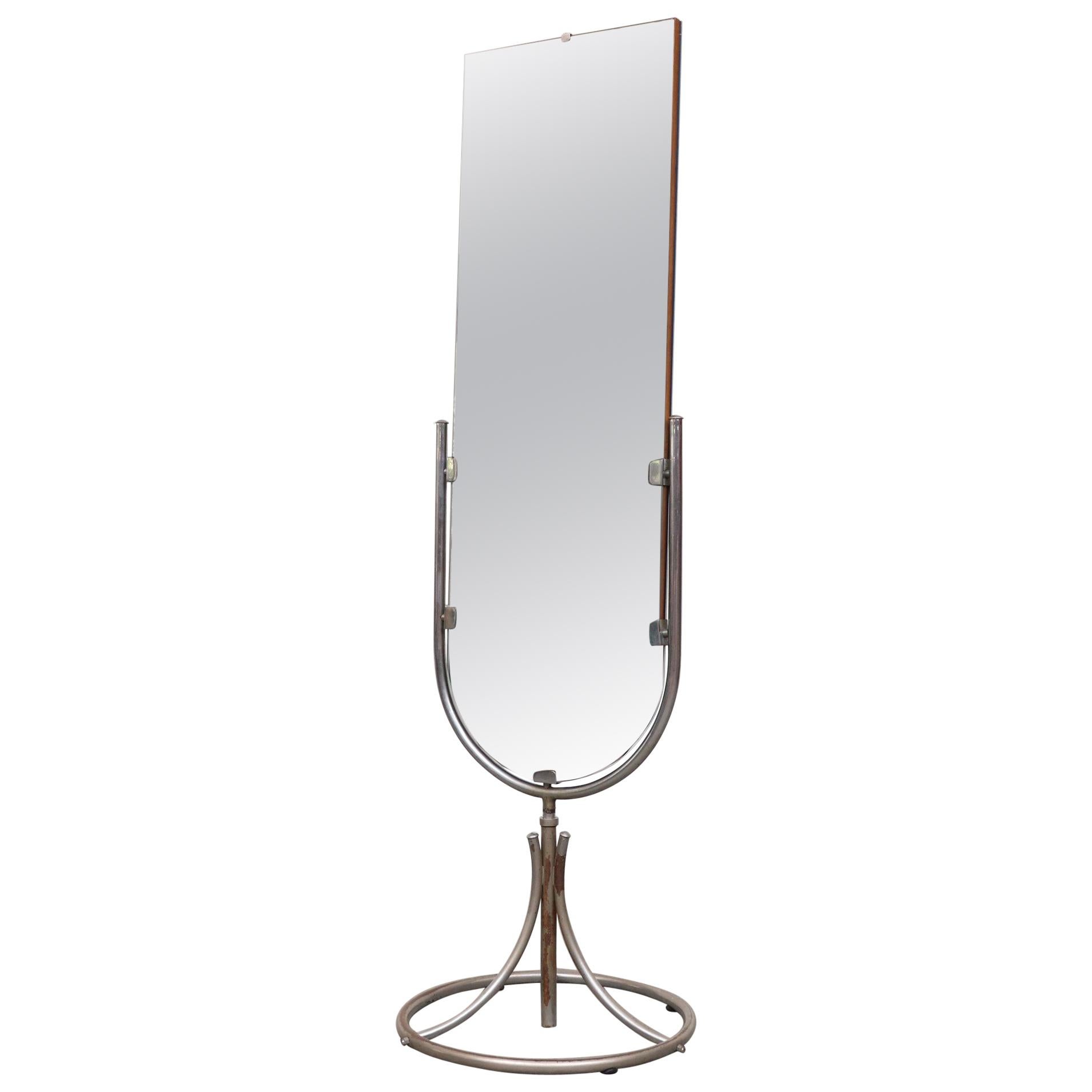 Bauhaus Chrome-Plated Swivel Standing Mirror with Circular Base