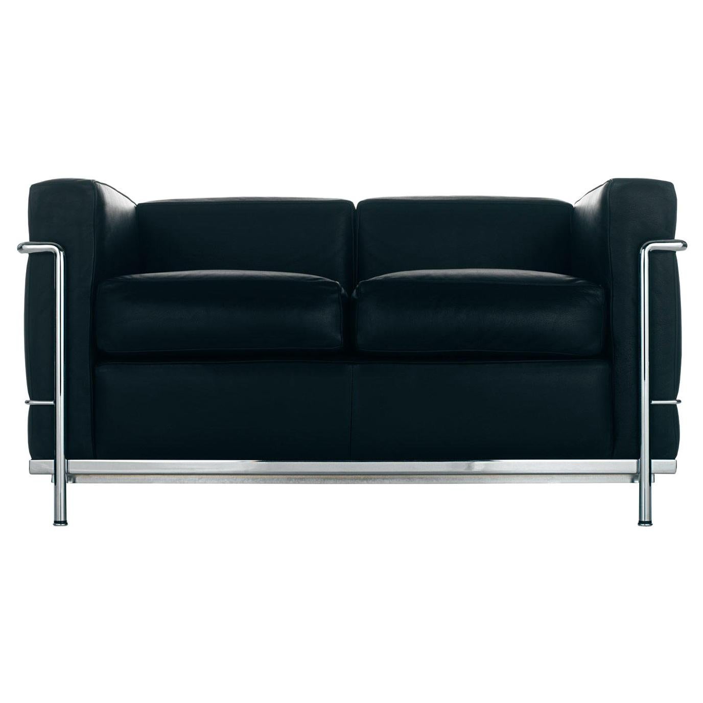Vintage Le Corbusier LC2 Petit Modele Two-Seat Sofa by Cassina, Black Leather
