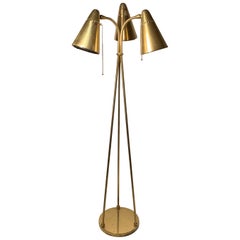 Vintage Midcentury Brass Tri Floor Lamp