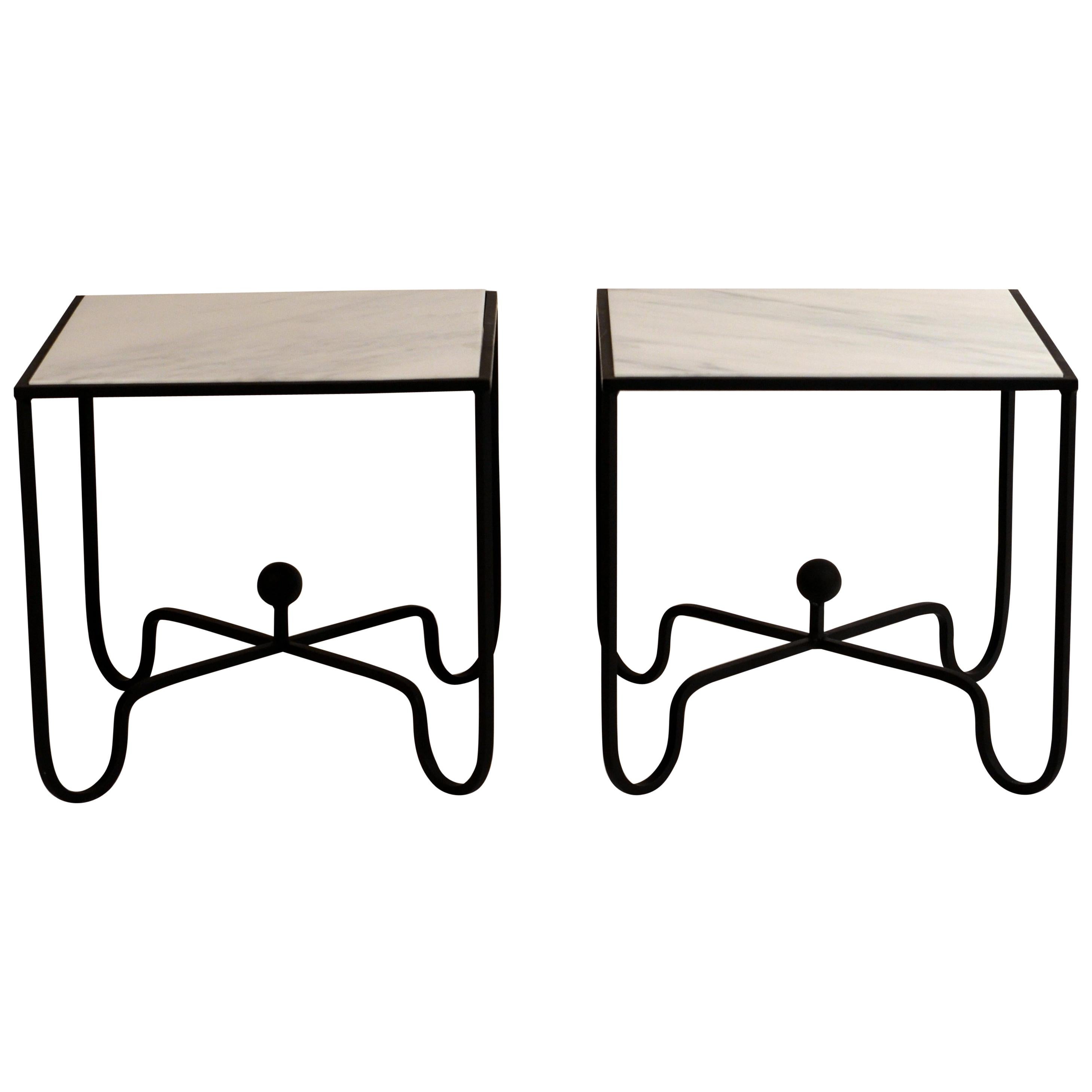 Pair of Wrought Iron and Honed Marble 'Entretoise' Side Tables by Design Frères