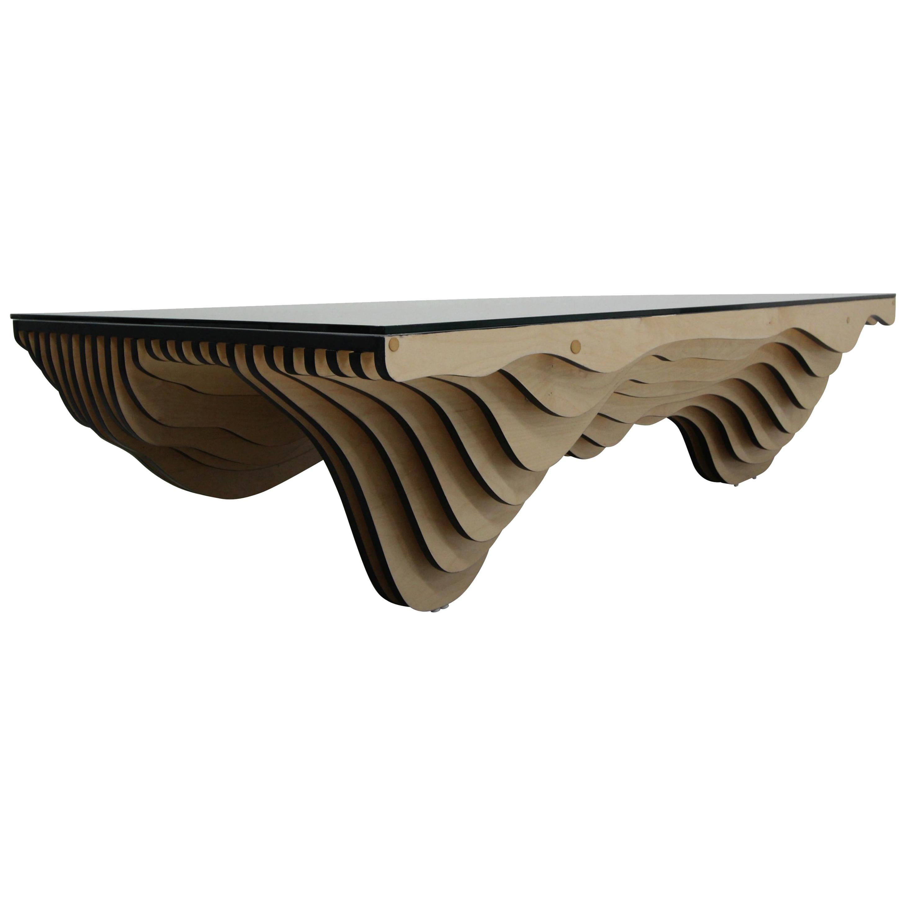 Modern Parametric Stacked Plywood Dune Wave Coffee Table
