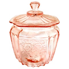 Vintage Mid-20th Century American Pink Depression Glass Lidded Cookie Jar