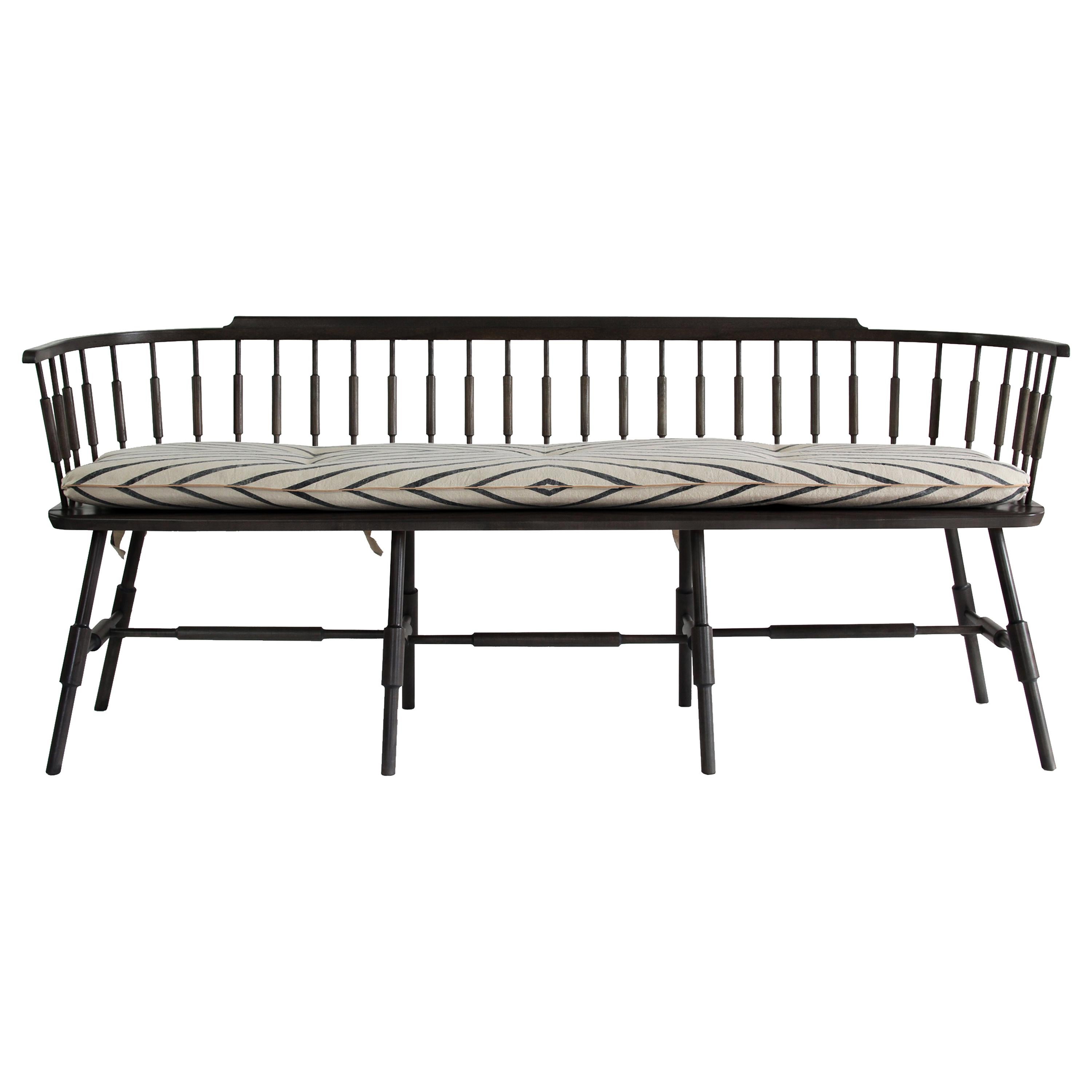 72" Atlantic Settee, Contemporary Windsor Settee in Ebony Stain on Ash Wood For Sale
