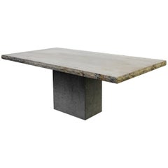 Minimalist Italian Travertine Concrete Industrial Pedestal Dining Table