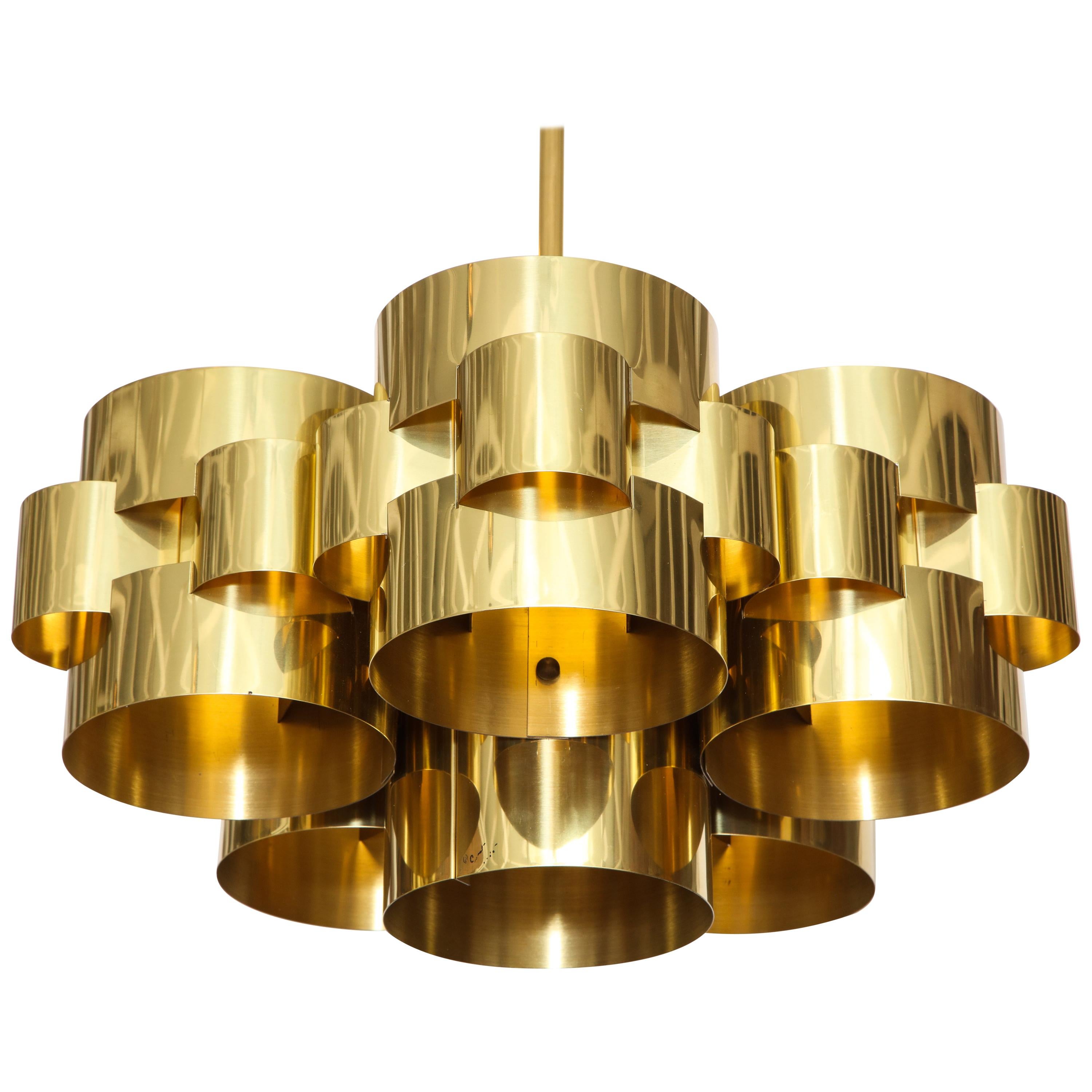 C. Jere cloud chandelier, brass, signed. Five-light lacquered brass cloud form chandelier in good original condition. We've added a 24.75 inch rod and solid brass circular canopy and is recessed by 3 1/4