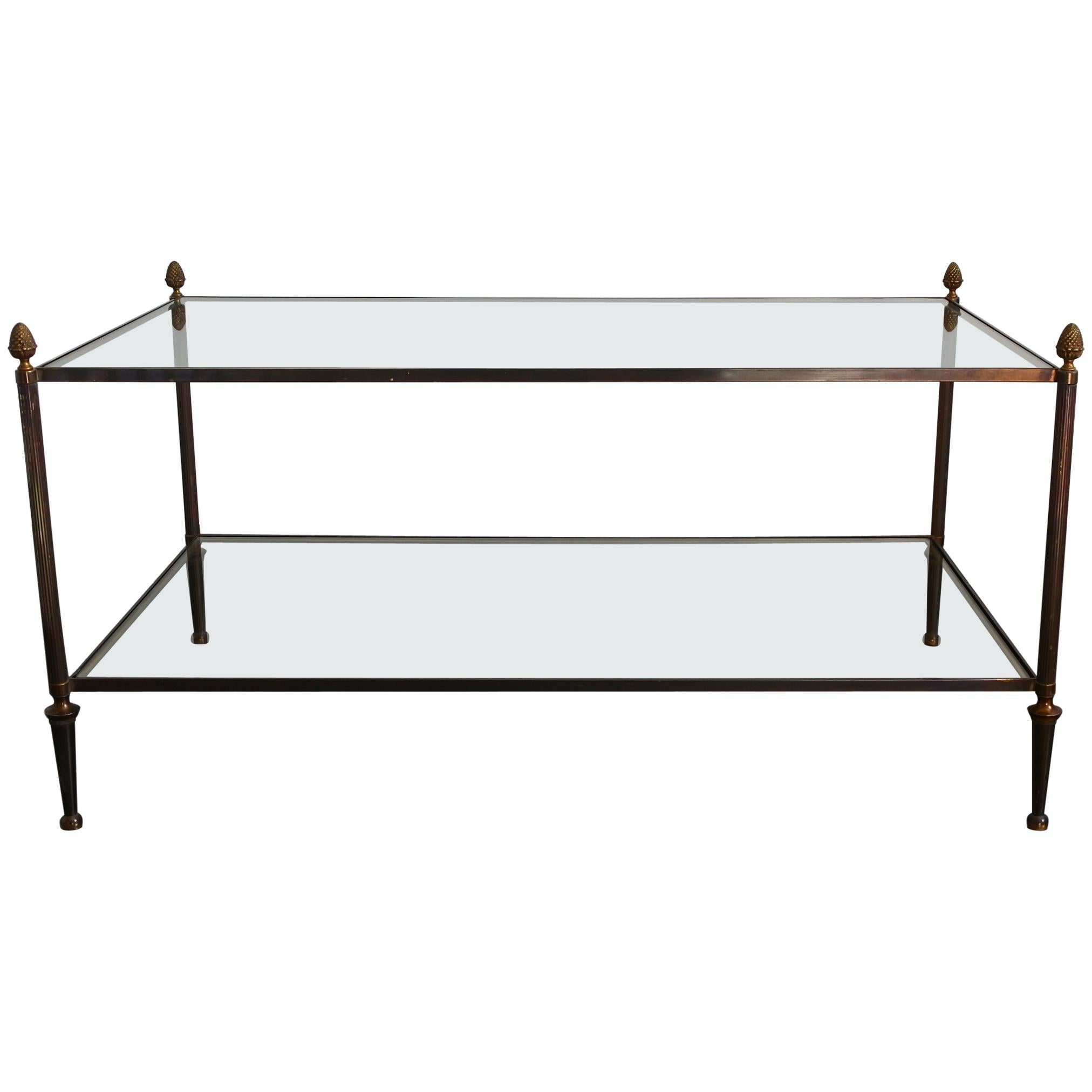 Solid Brass and Glass Two-Tier Coffee Table