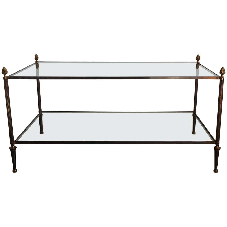 Solid Brass and Glass Two-Tier Coffee Table at 1stDibs