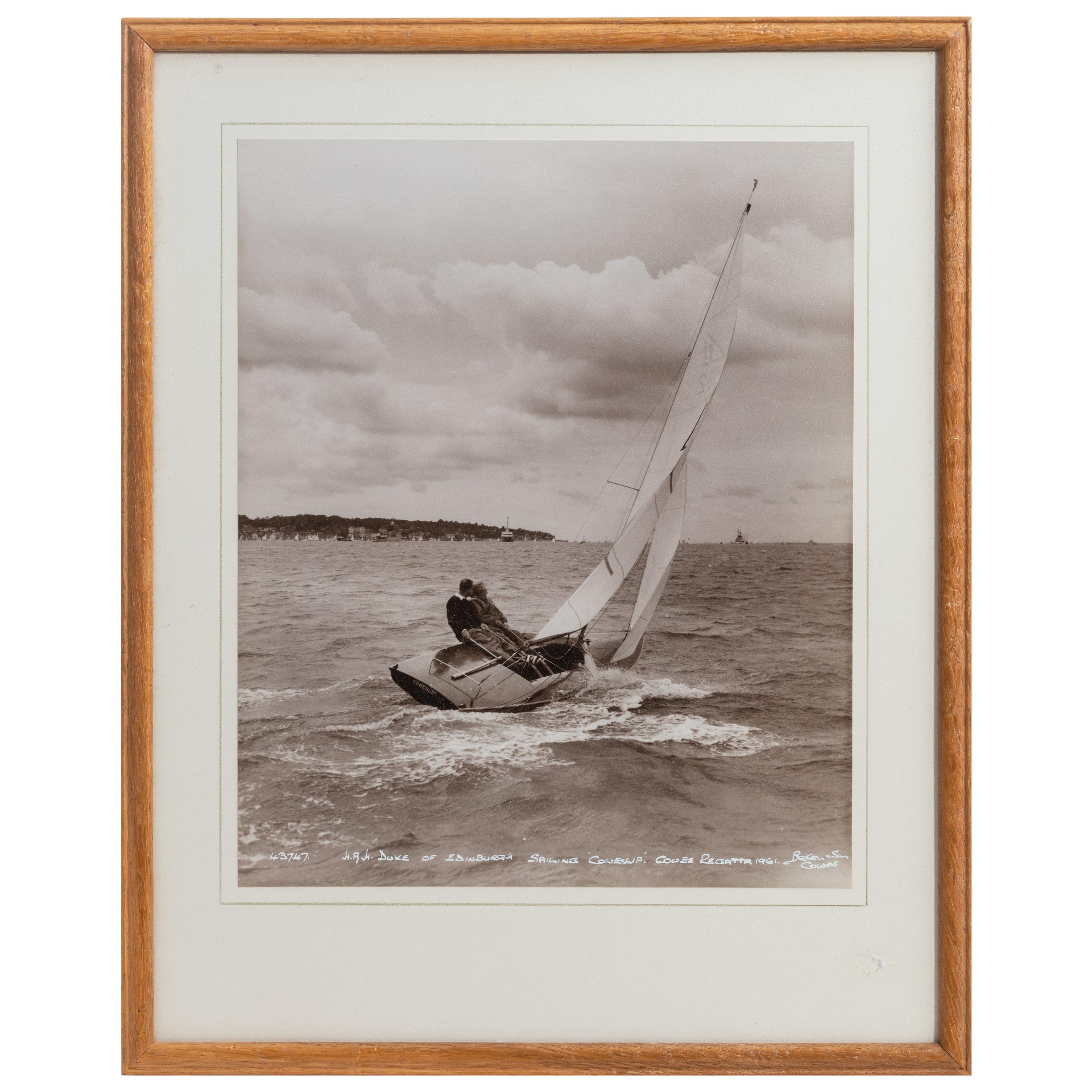 Original Beken Photograph of HRH Duke of Edinburgh Sailing Cowslip