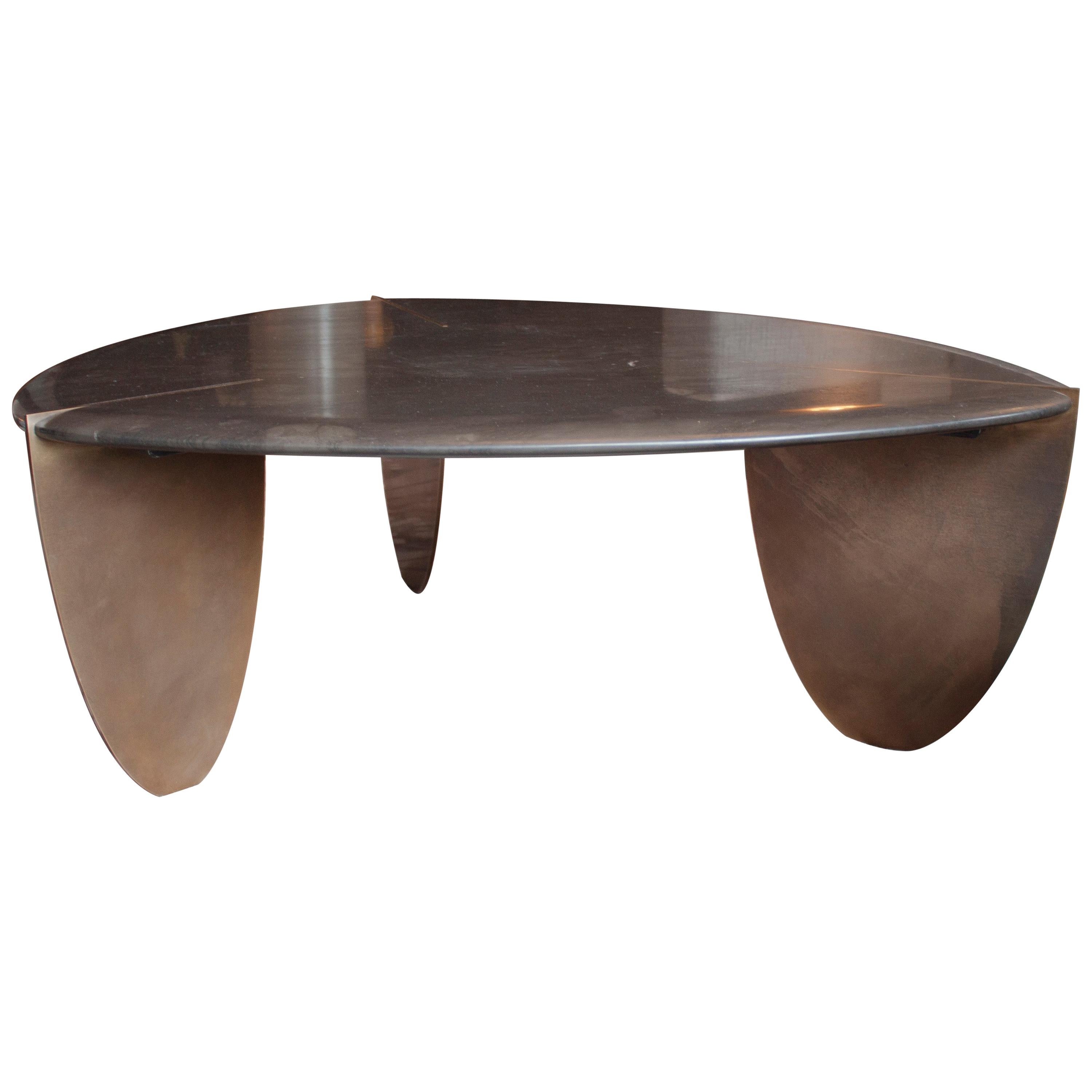 ETHER ATELIER Carved Edge Stone & Bronze Coffee Table, Customizeable For Sale