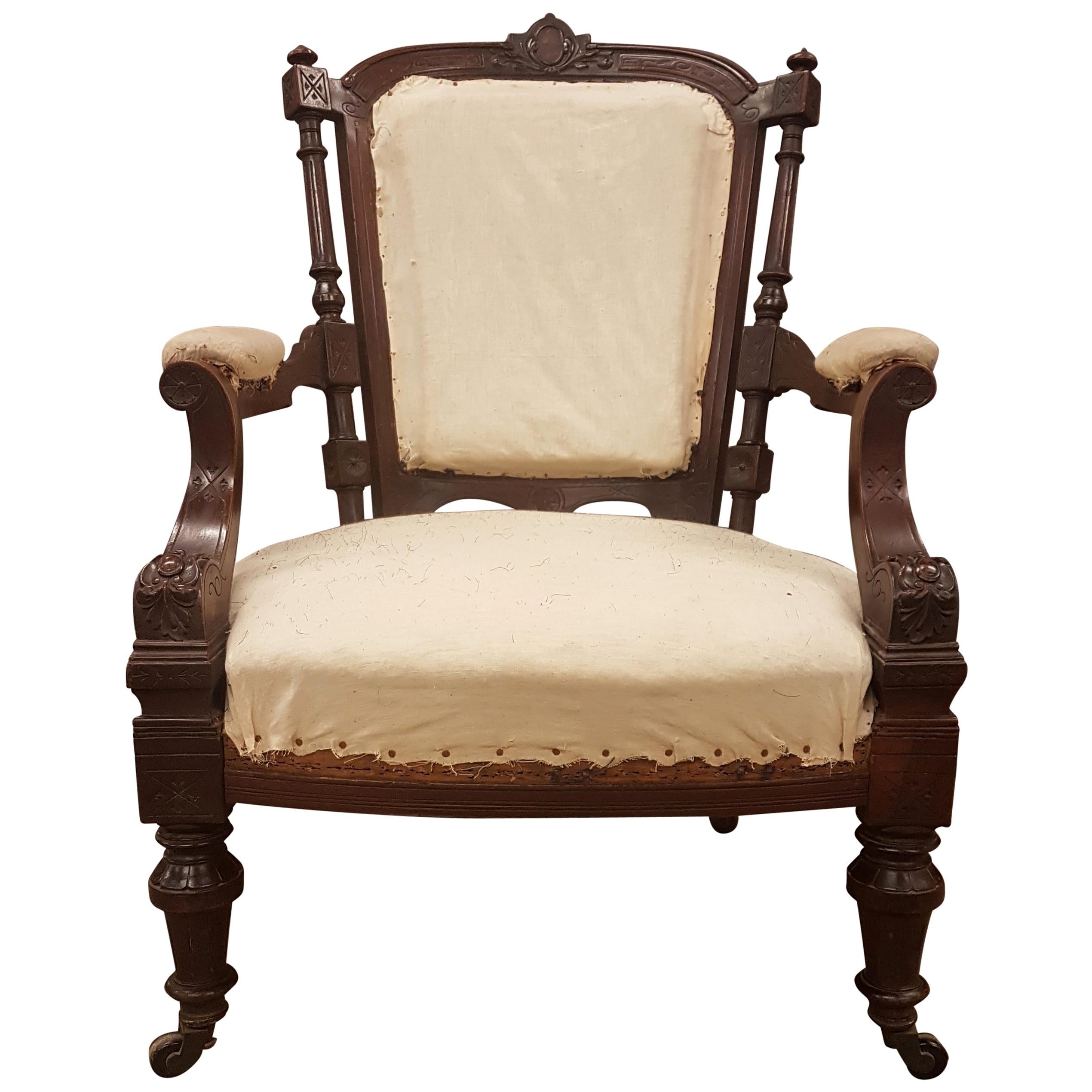 Victorian Wide Seated Rosewood Armchair For Sale