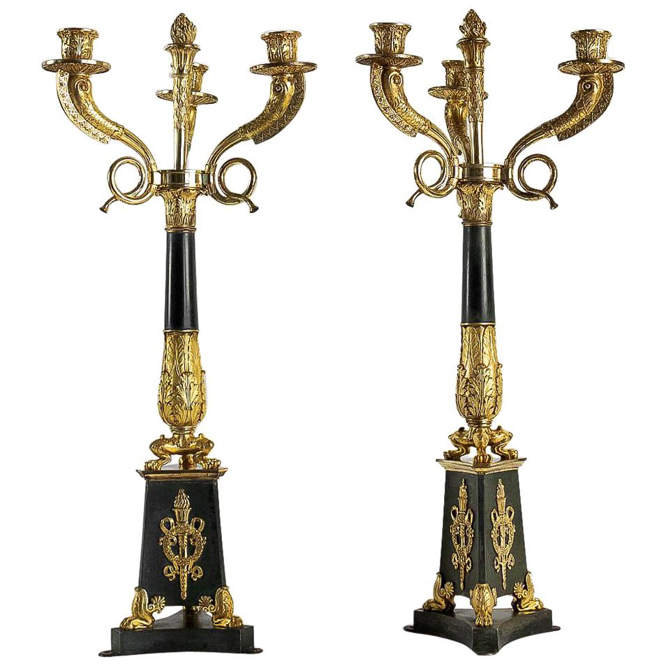 Large Pair of French Empire or Restauration Period Candelabra, circa 1815-1830 For Sale