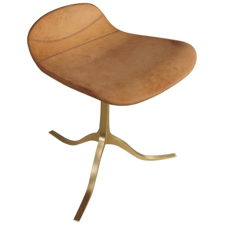 Bespoke Leather Chair with Hand-Cast Brass Base, by P. Tendercool For Sale