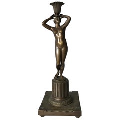 Late 19th Century Grand Tour Italian Bronze Sculpture of Nude Venus Candlestick