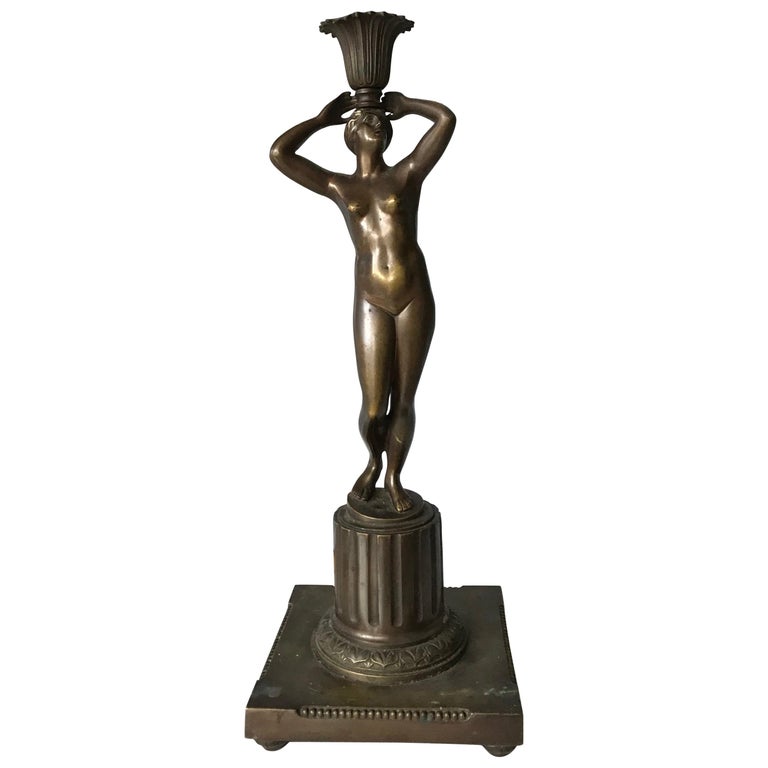 Late 19th Century Grand Tour Italian Bronze Sculpture of Nude Venus Candlestick For Sale