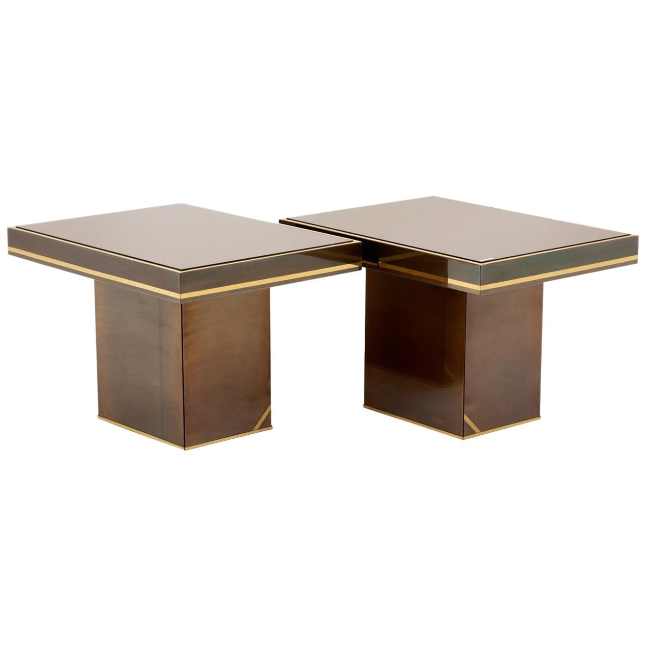 Willy Rizzo, Pair of End Tables in Coppered Mirrors, 1980s