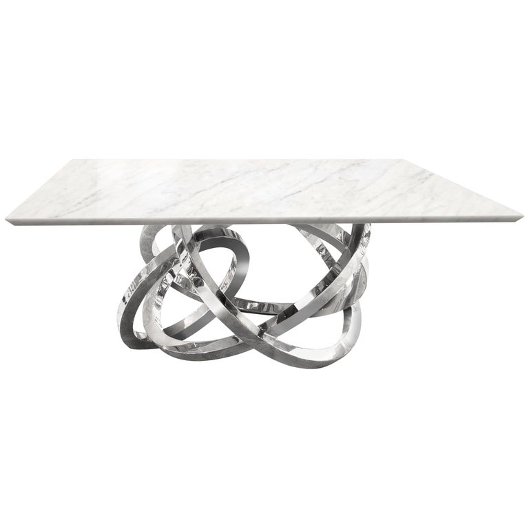 Dining Table Square Sculpture Metal Rings Mirror Steel Marble Also Outdoor Italy For Sale