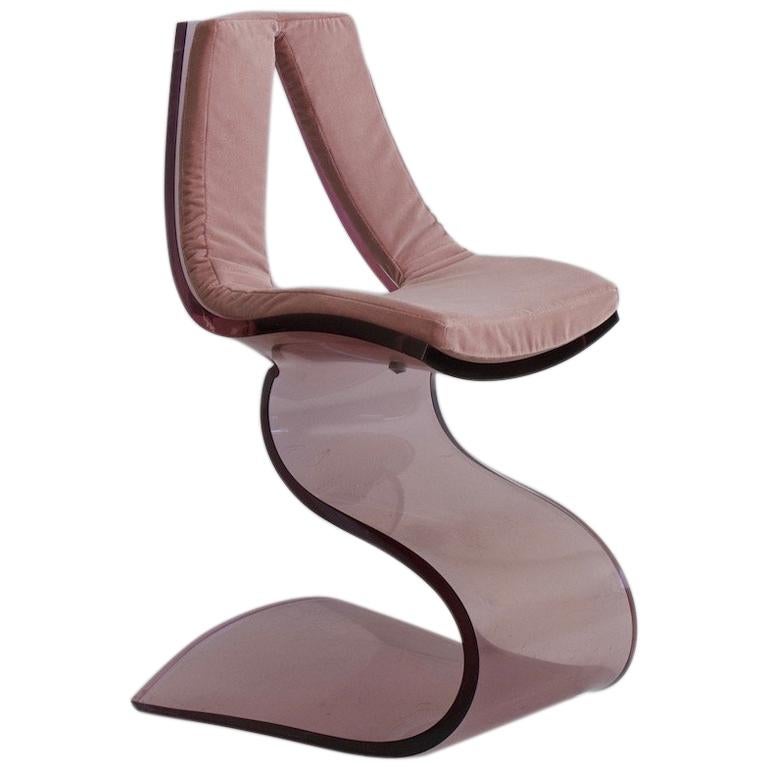 Pink Tinted Lucite Dumas Chair by Boris Tabacoff