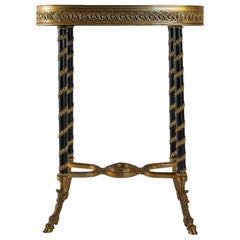 Louis XVI Style Gilt and Patinated Bronze Small Side Table with Blue Granite Top