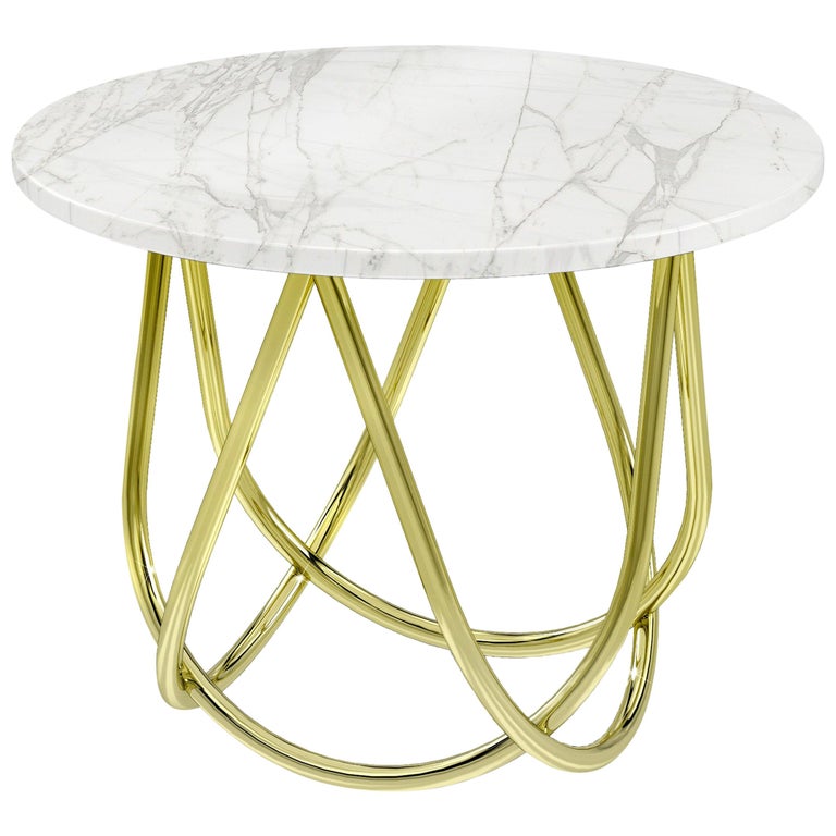Side Table Marble White Brass Round Circular Italian Contemporary Side Table Marble White Brass Round Circular Italian Contemporary Design For