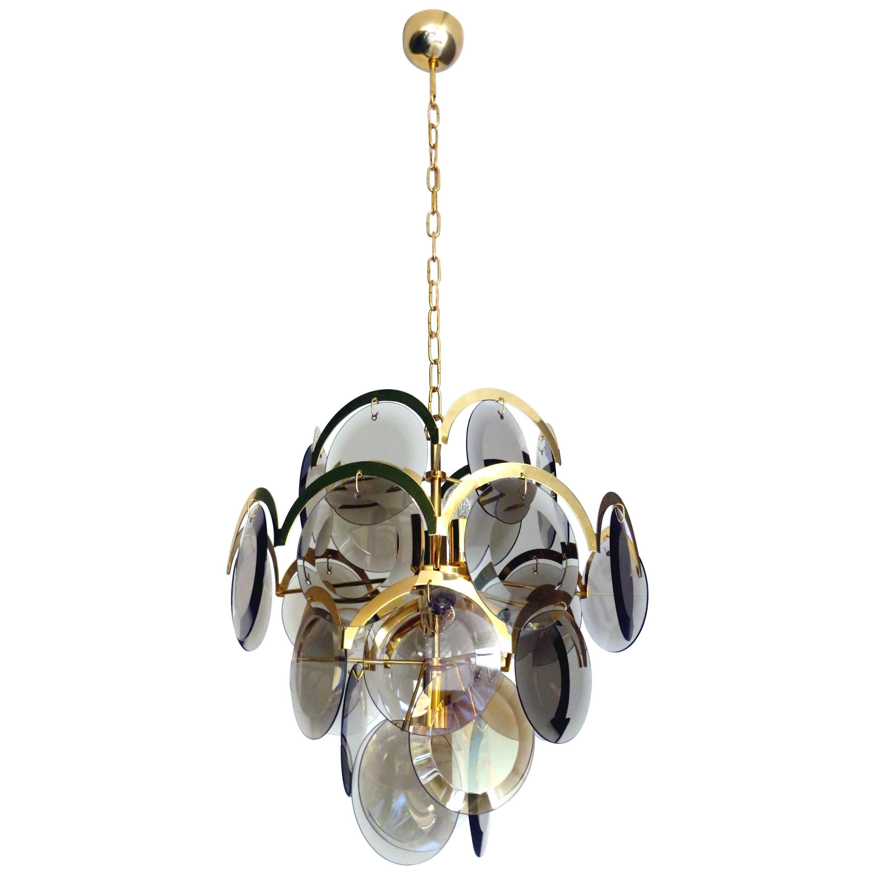 Gino Vistosi Italian Modern Midcentury Murano Disc Glass Chandelier, 1960s For Sale