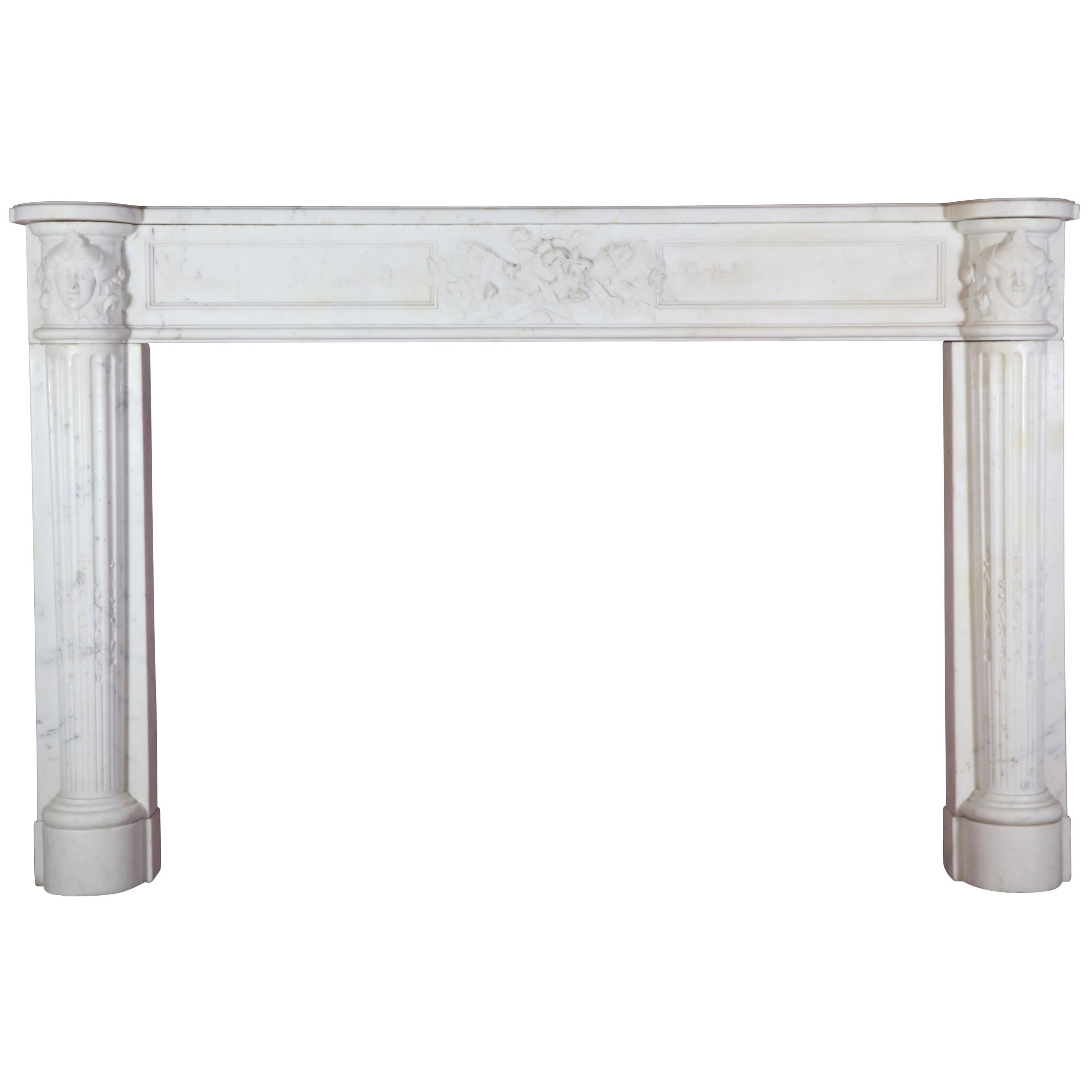 Fine French White 18th Century Carrara Marble Antique Fireplace Surround