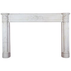 Fine French White 18th Century Carrara Marble Antique Fireplace Surround