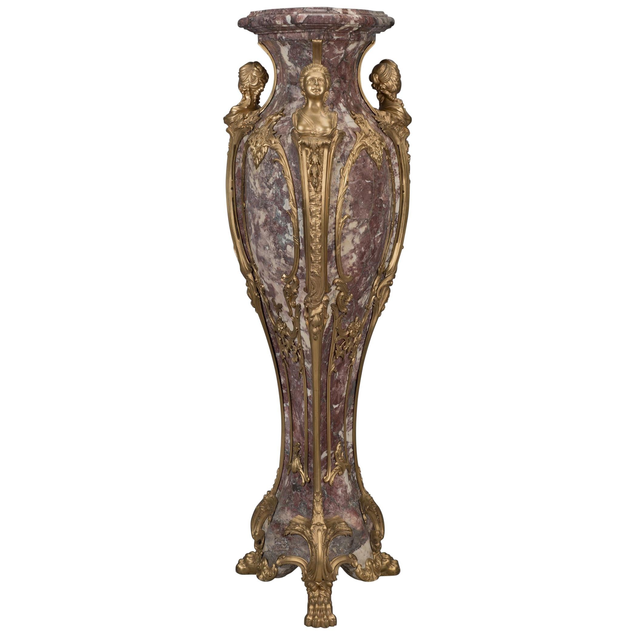 Louis XVI Style Brêche Violette Marble Pedestal, circa 1890