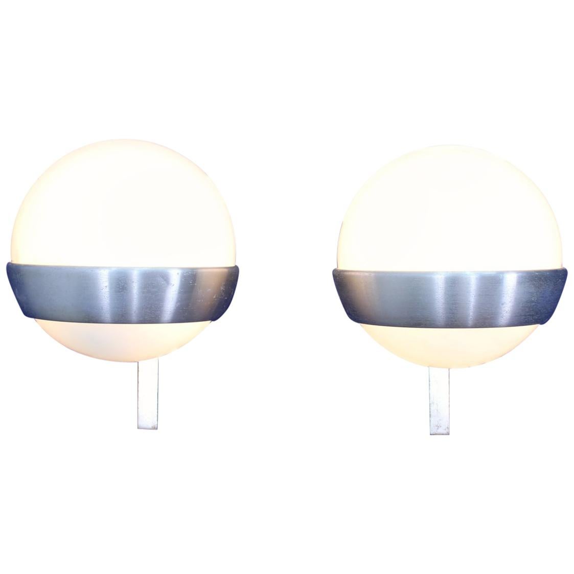 20th Century Design Lumi Milano  Aluminium Glass Wall Lamps, Set of 2