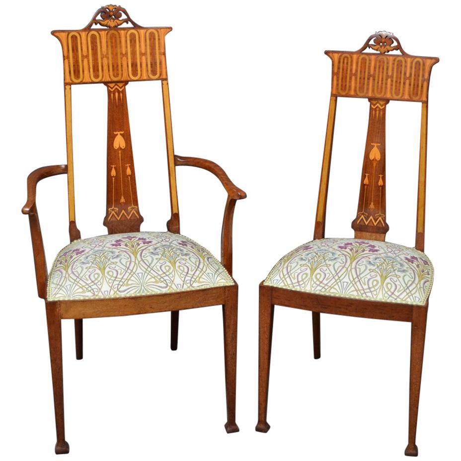 Pair of Art Nouveau Chairs in Mahogany For Sale