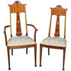 Antique Pair of Art Nouveau Chairs in Mahogany